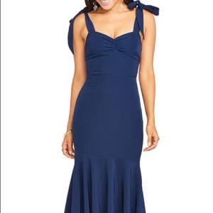 NEW Show Me Your Mumu Barcelona Ruffle Gown In Rich Navy Stretch Crepe Size S